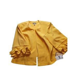 Maya Brooke Yellow Ruffle‎ Sleeve Open Front Textured Jacket Womens 14W NWT